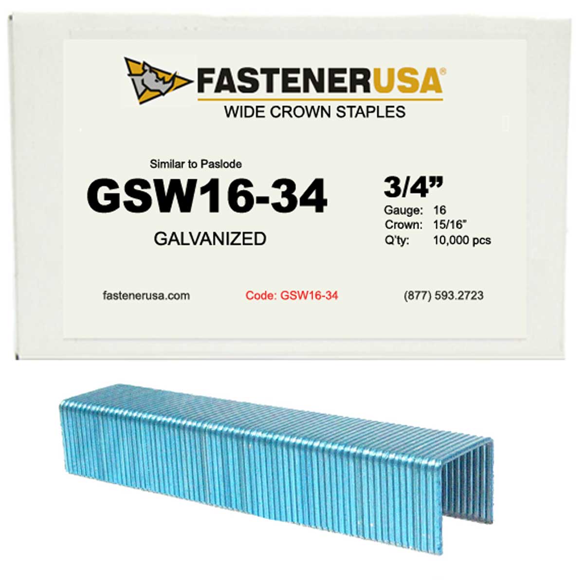 3/4" LEG x 15/16" CROWN 16GA GALV GSW16 STAPLES 10,000ct GSW1634